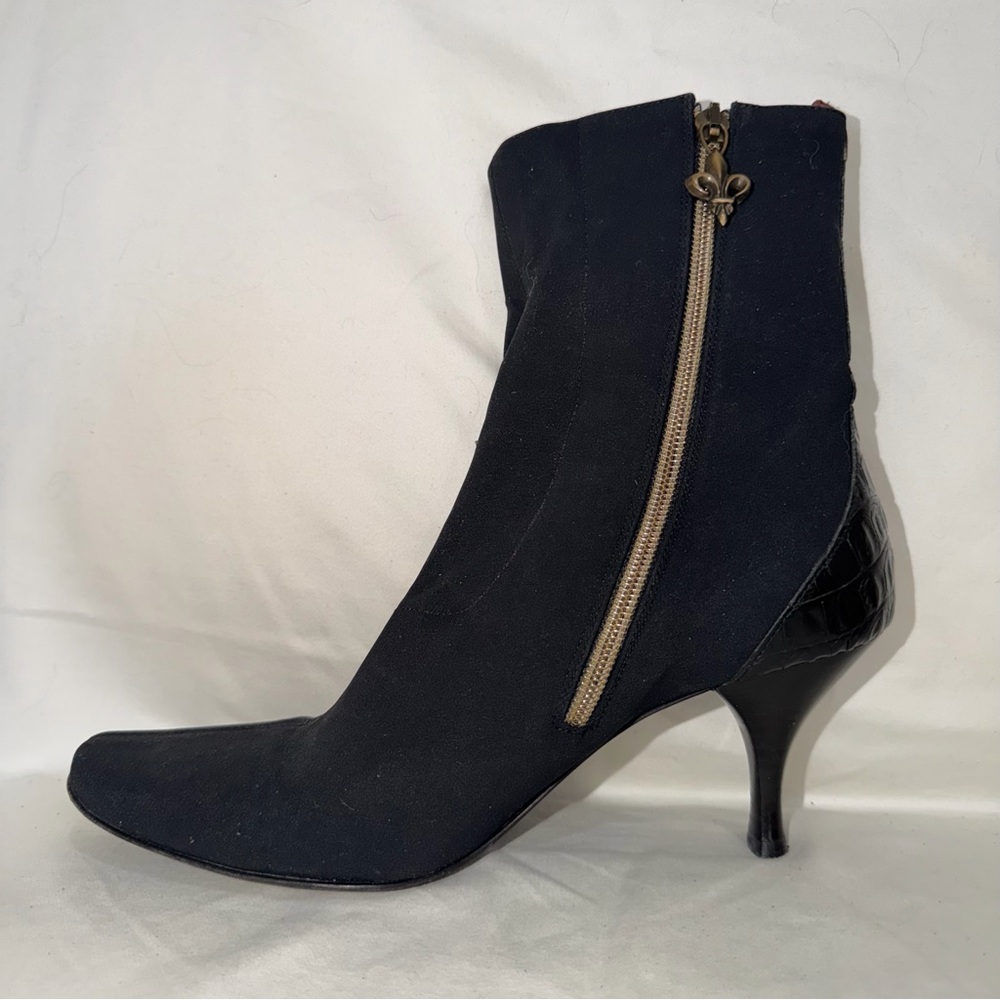 Donald J. Pliner Black Suede Ankle Boot with Gold Zip Detail